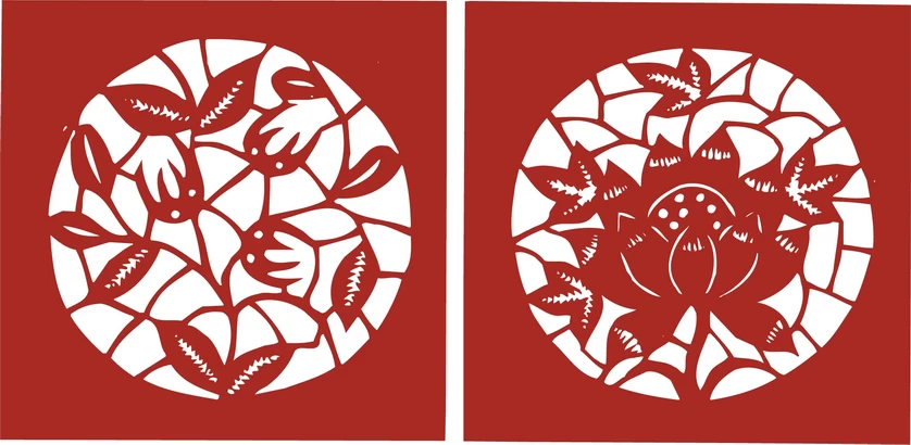 中国风中式传统喜庆民俗人物动物窗花剪纸插画边框AI矢量PNG素材【1168】